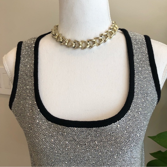 St. John Evening Sparkly Silver Shell Style Tank with Black Trim - Size P - Picture 8 of 11